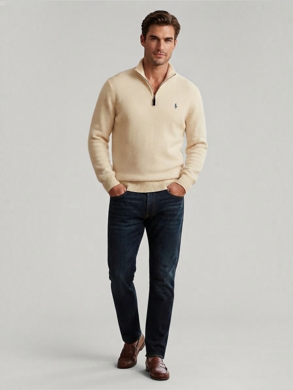 NWT Polo Ralph Lauren Men's Andovar Cream Wool Alpaca Half Zip Sweater XL